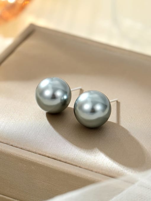 ES2552 [12mm] 925 Sterling Silver Imitation Pearl Round Minimalist Stud Earring